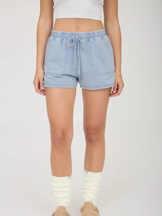 Acid Wash Drawstring Knit Shorts