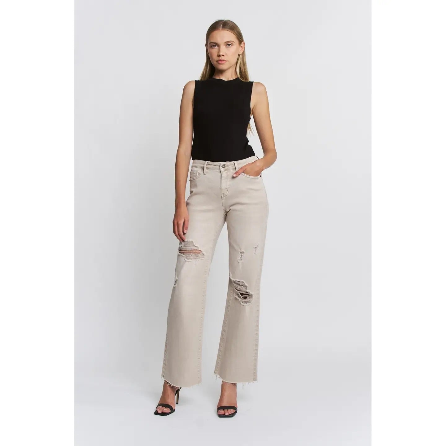 Mica Acid Taupe High Rise Wide Leg Jeans