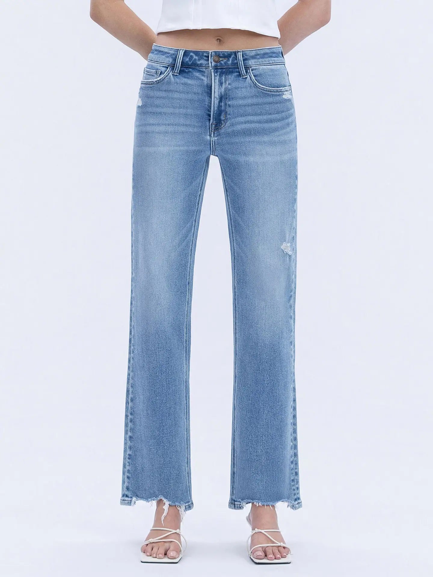 Lovervet High Rise Slim Wide Distressed Hem Jean