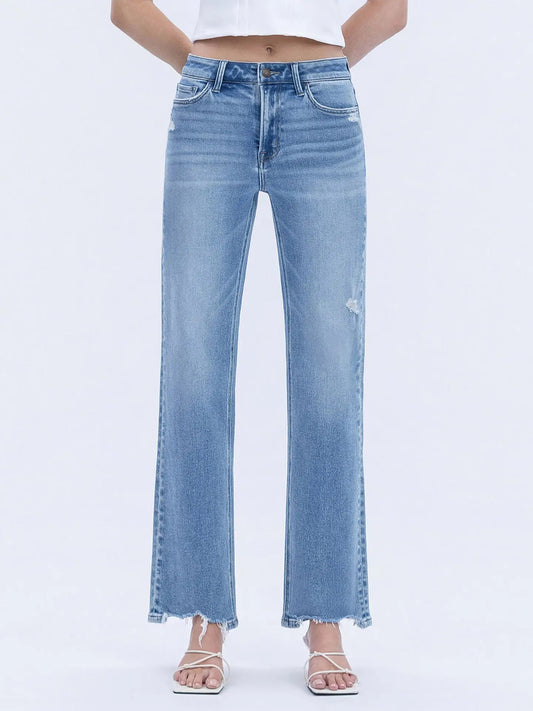 Lovervet High Rise Slim Wide Distressed Hem Jean