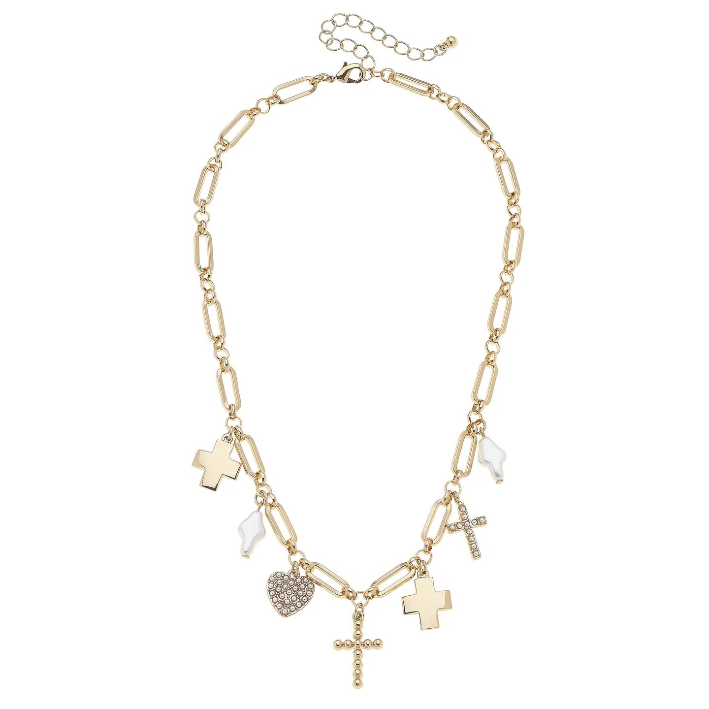 Multi Cross Charm Necklace Gold