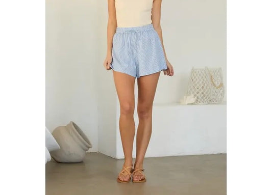 Blue Stripe Elastic Waist Shorts