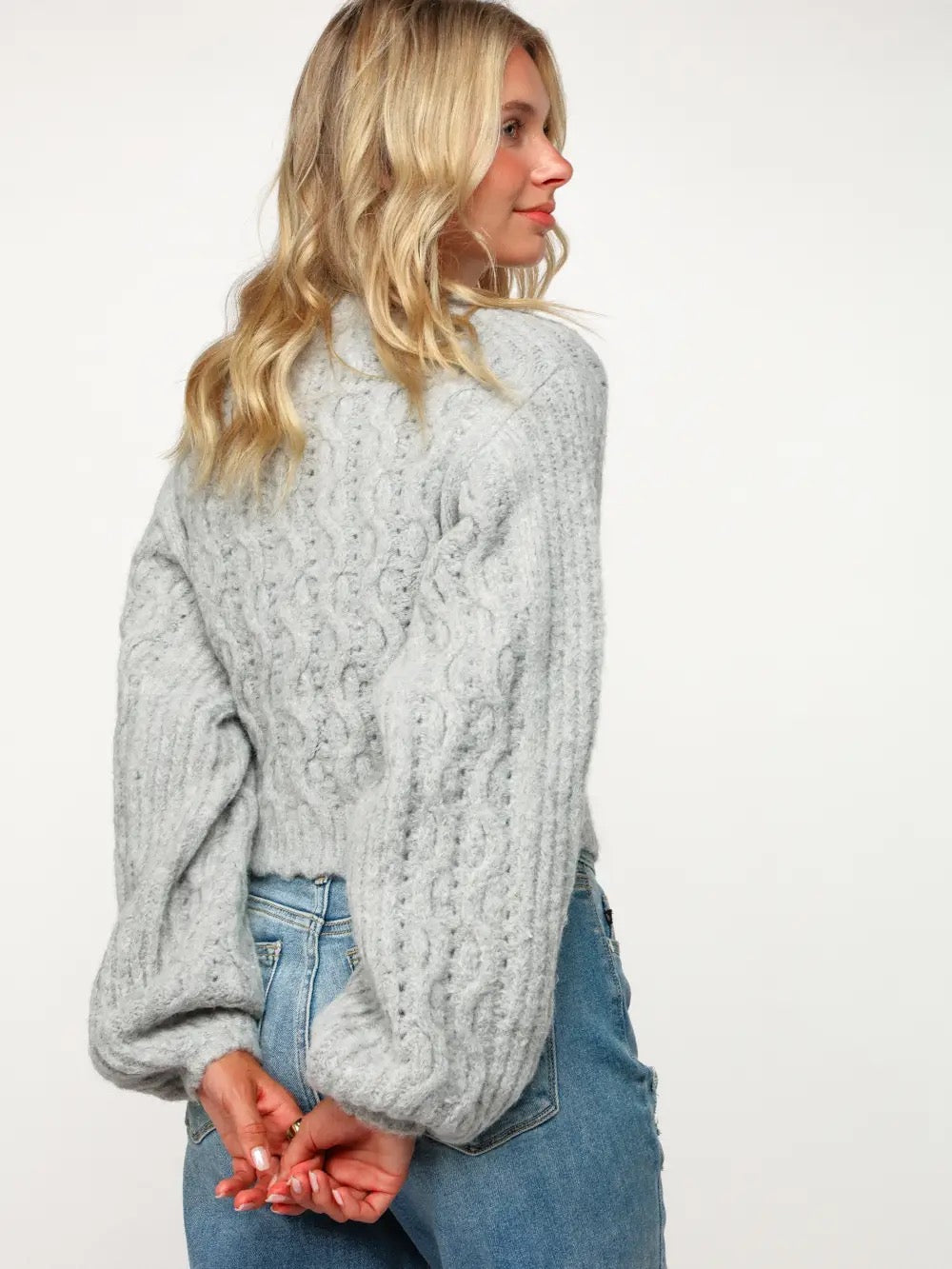 Grey Scallop Ribbon Bow Sweater Cardigan