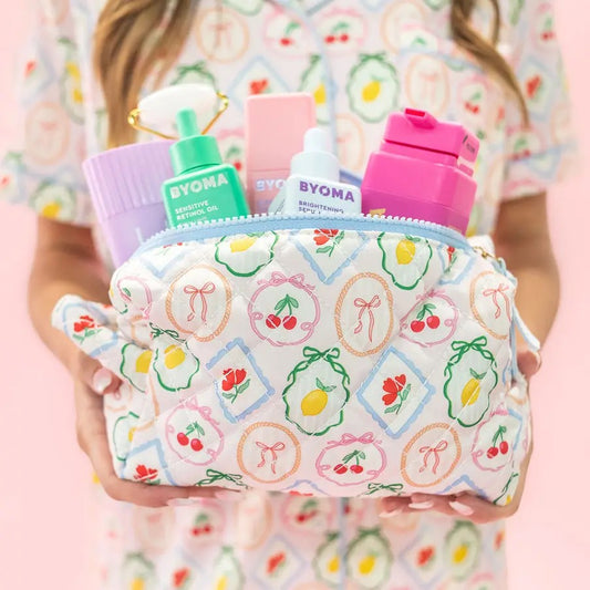 Quilted Cosmetic Pouch with Side Handle - Fruit Cocktail