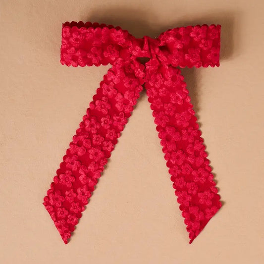 Flower Scalloped Red Hair Bow