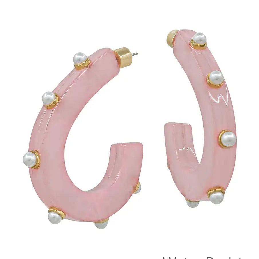 Pink Teardrop Gold Stud Earrings