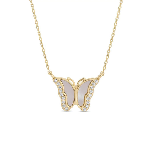 Shell Pave Butterfly Necklace