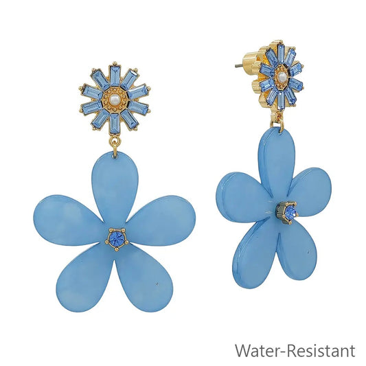 Blue Flower Studded Drop Earring