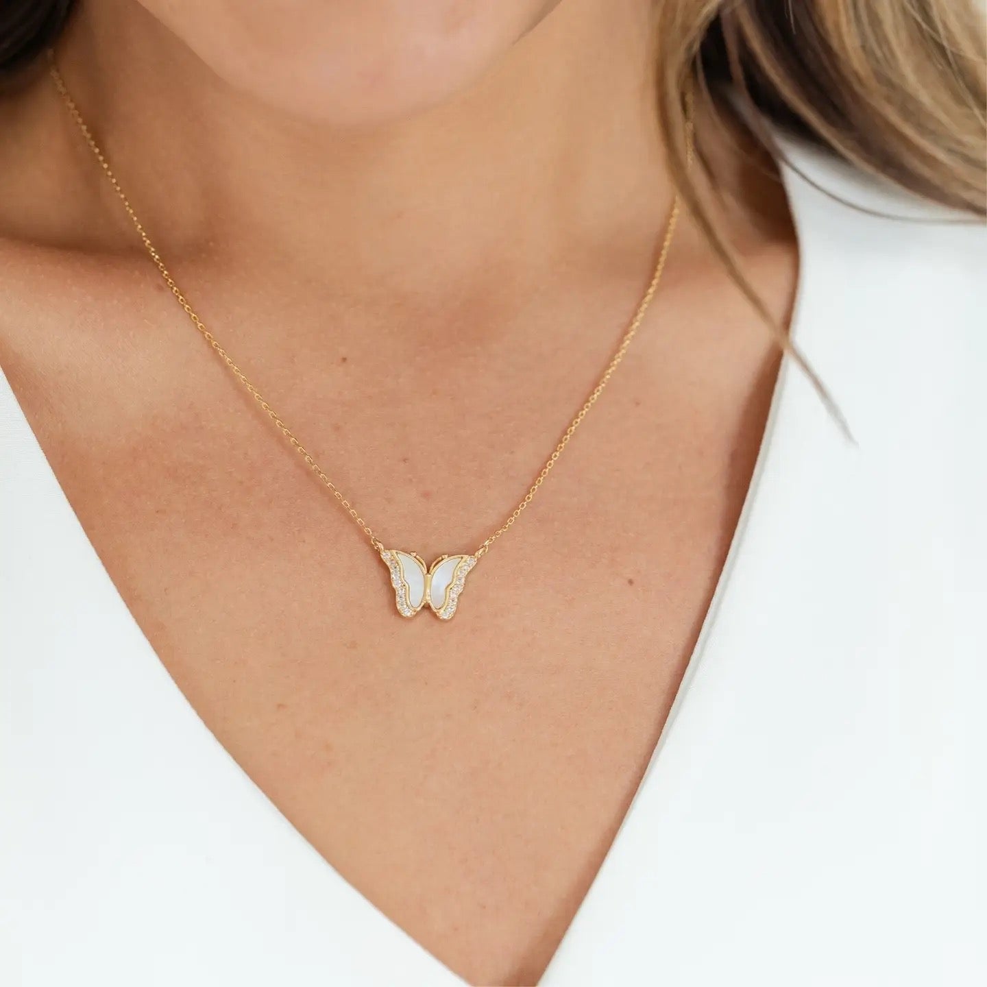 Shell Pave Butterfly Necklace
