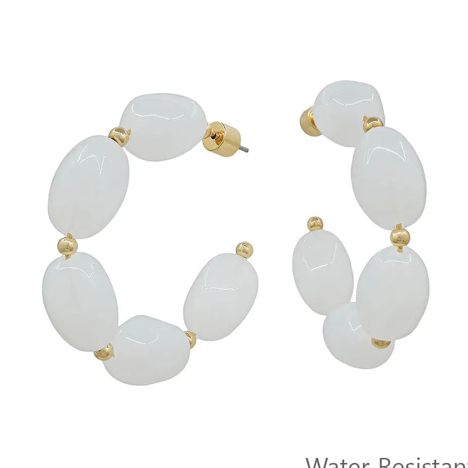 White Oval Hoop Earring
