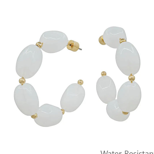 White Oval Hoop Earring
