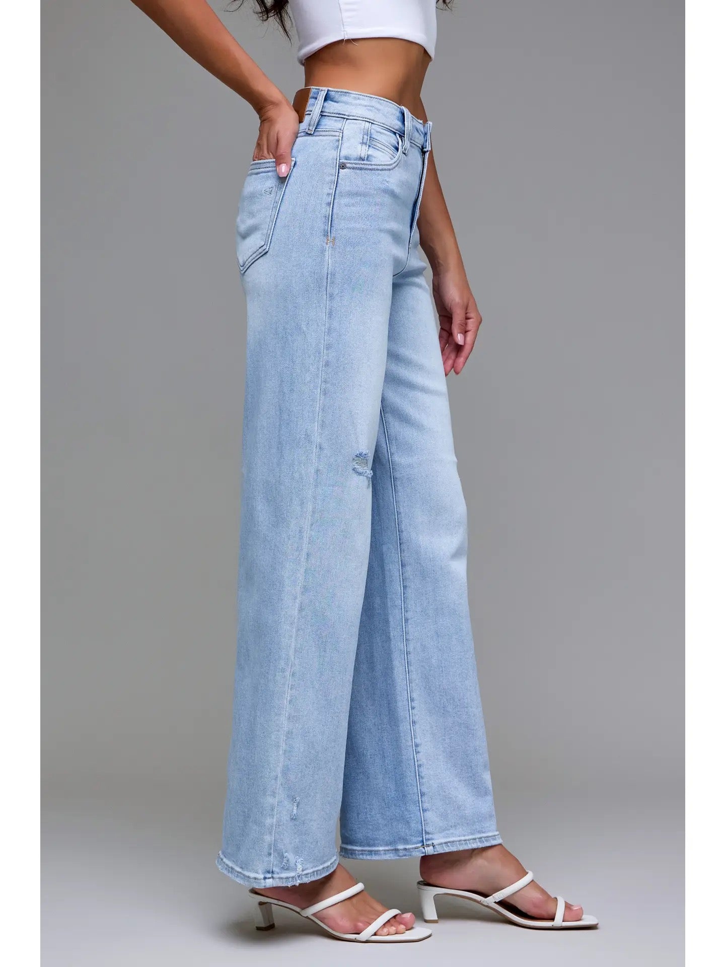 Hidden Light Wash High Waist Wide Leg Jean