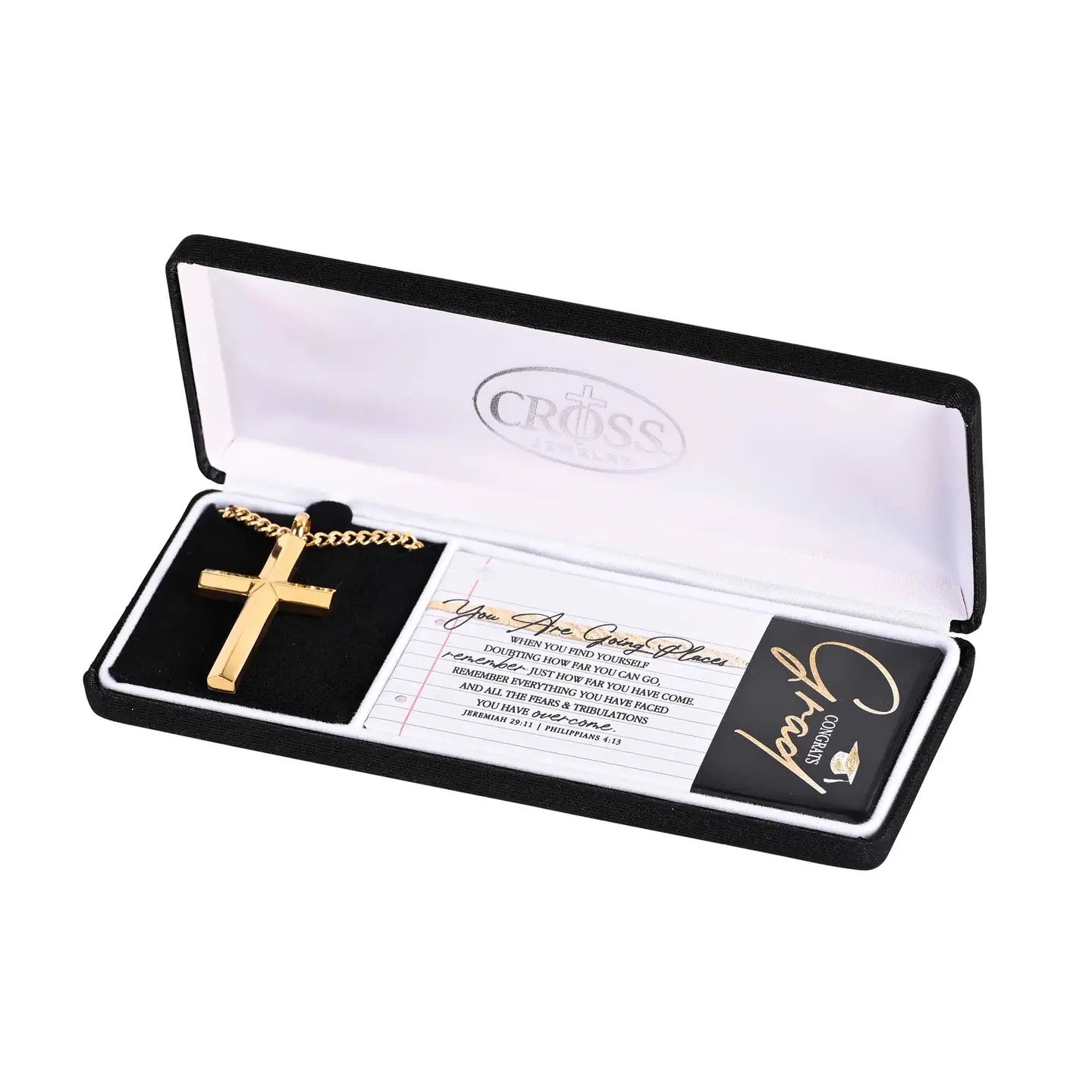 Gold Cross Grad Necklace with Box – Saving Grace Christian Boutique