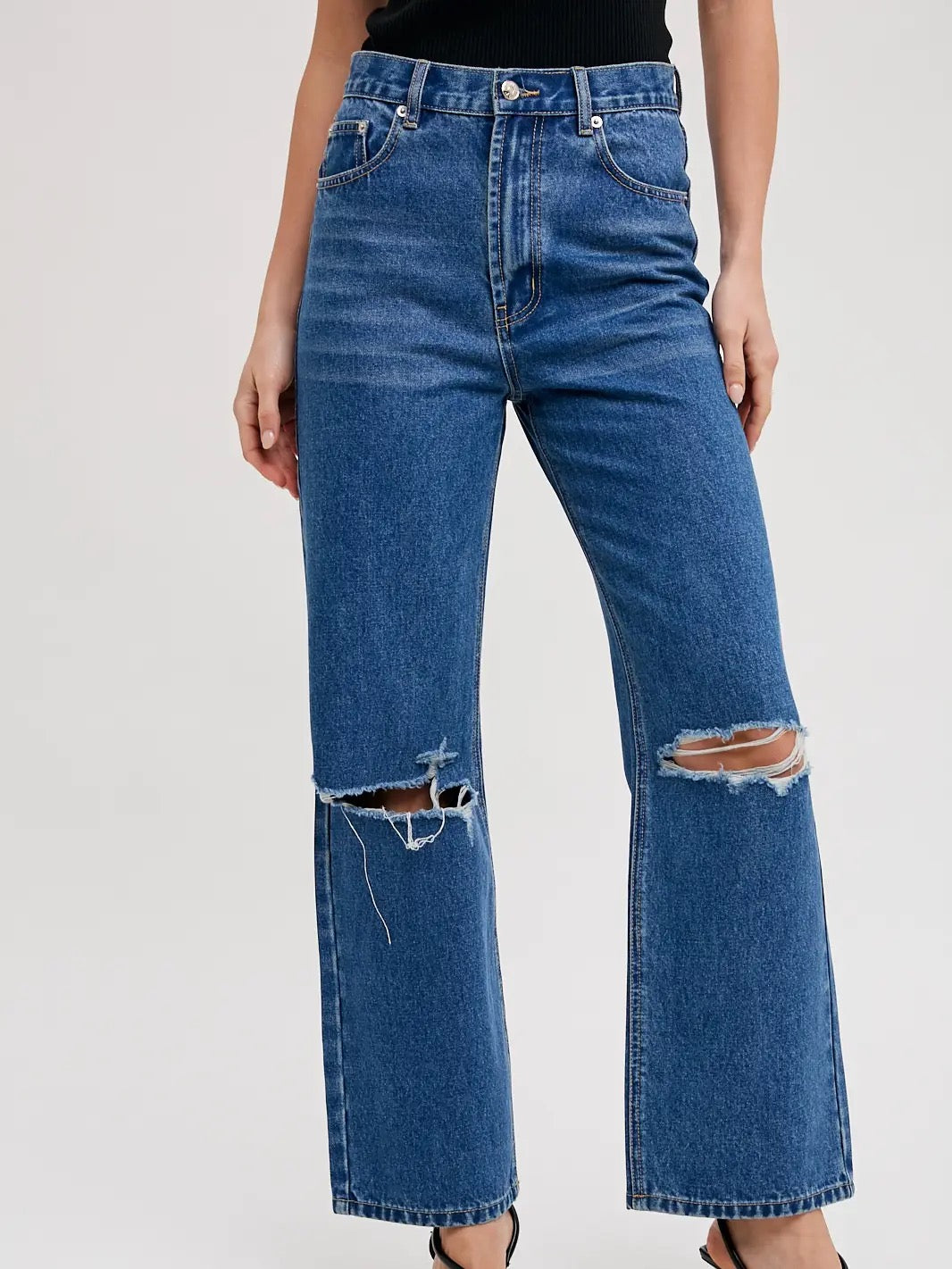 High Rise Distressed Denim Jeans