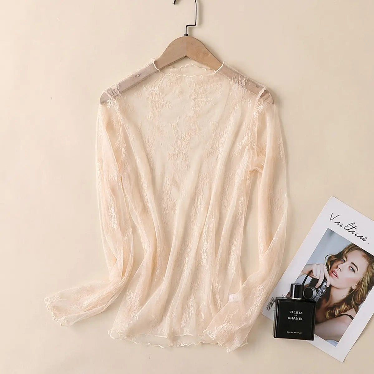 Lace Mesh Long Sleeve Top