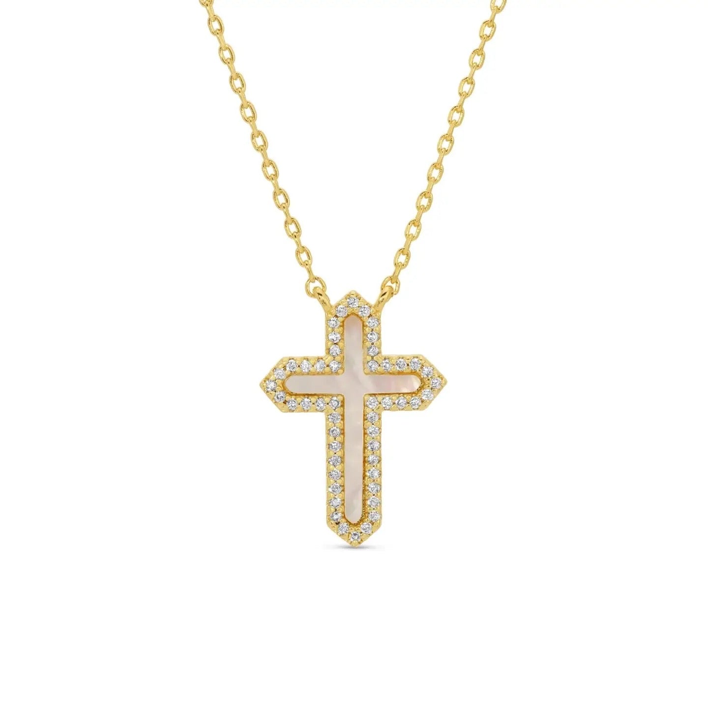 Splendid Iris Shell Pave Cross Necklace
