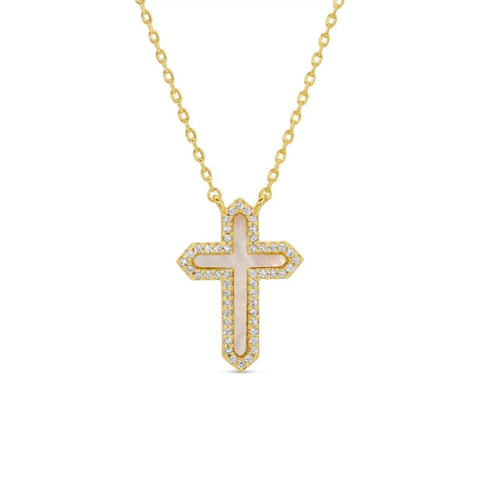 Splendid Iris Shell Pave Cross Necklace