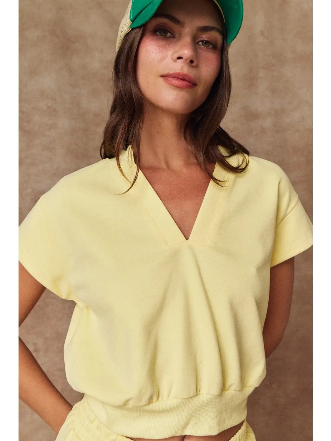 Yellow V-Neck Top & Short Set