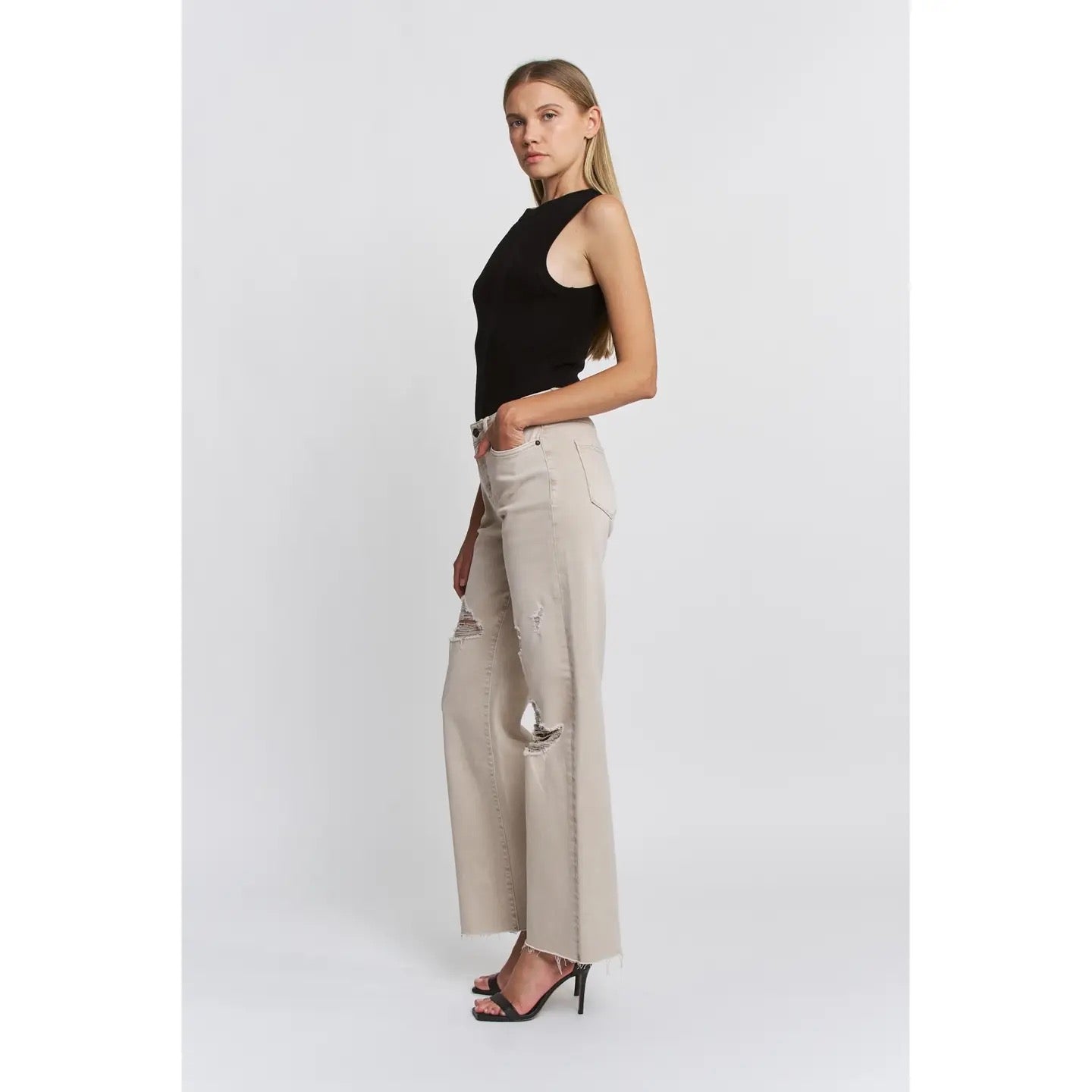 Mica Acid Taupe High Rise Wide Leg Jeans