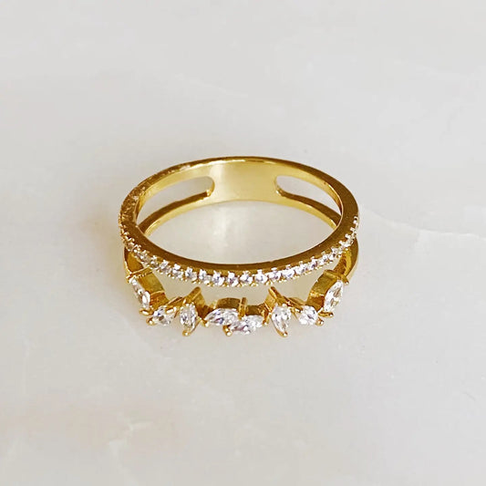 Double Banded Jeweled Ring