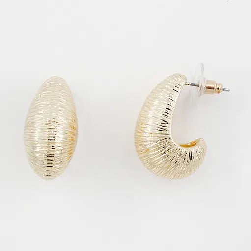 Worn Gold Hammered Teardrop Hoop