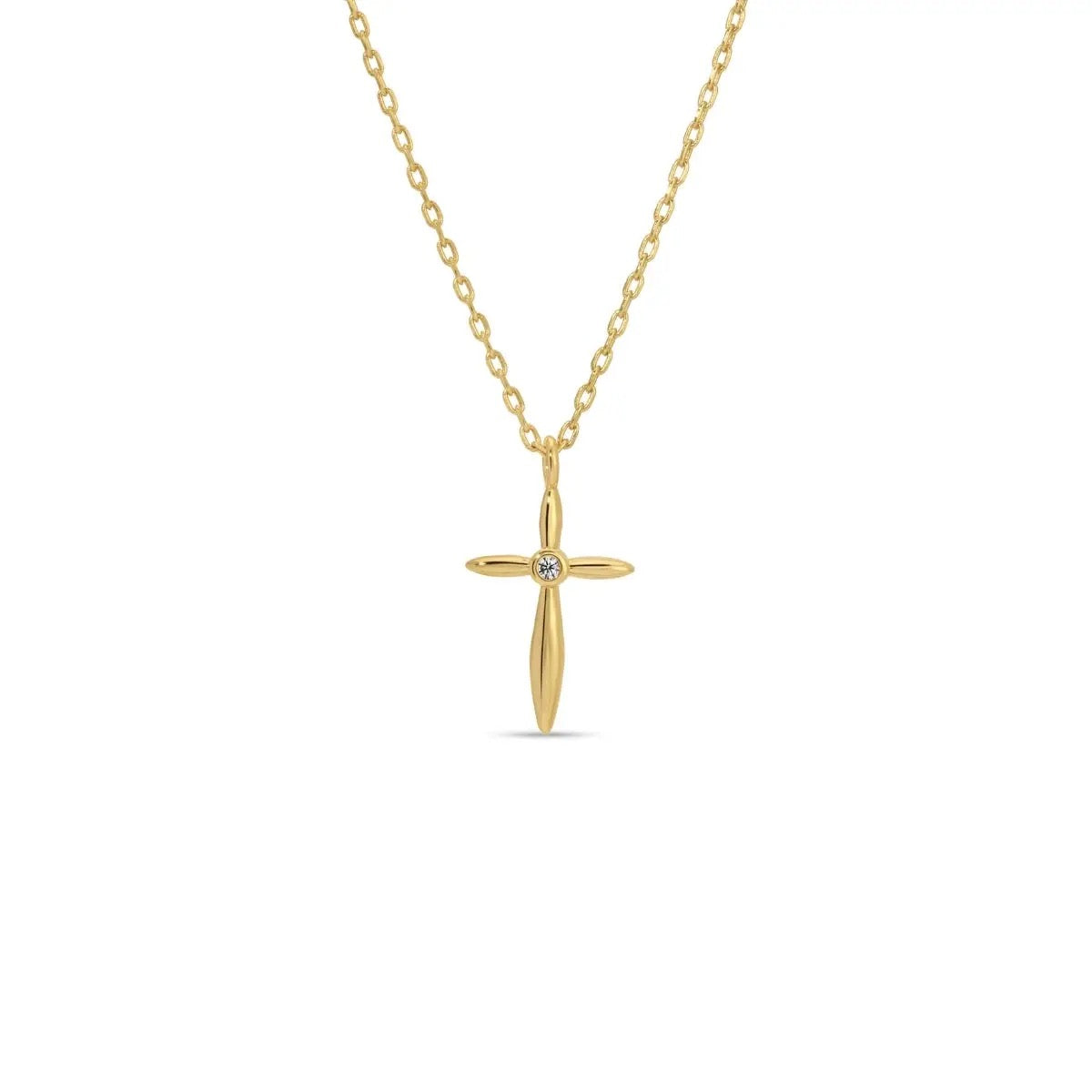 Petite Cross w/ CZ Center Necklace