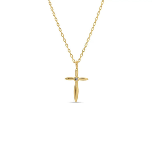 Petite Cross w/ CZ Center Necklace