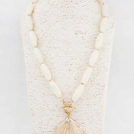 White Oval Stone with Gold Shell Necklace