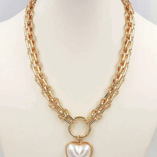 Pearl Heart with Gold Chain Necklace