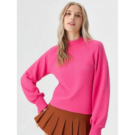 Pink Mock Neck Textured Knit Top