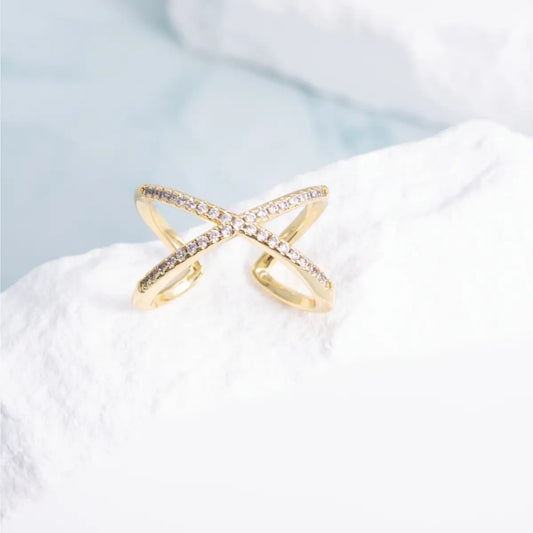 Pave' Criss Cross Adjustable Ring