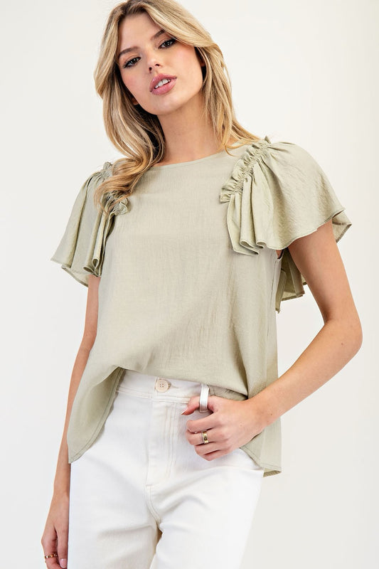 Sage Ruffle Short Sleeve Top