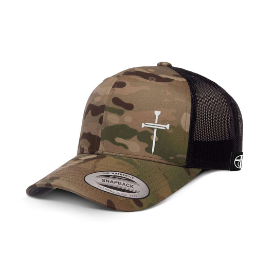 Nail Cross Lower Left Trucker Hat - Multicamo Green/Black