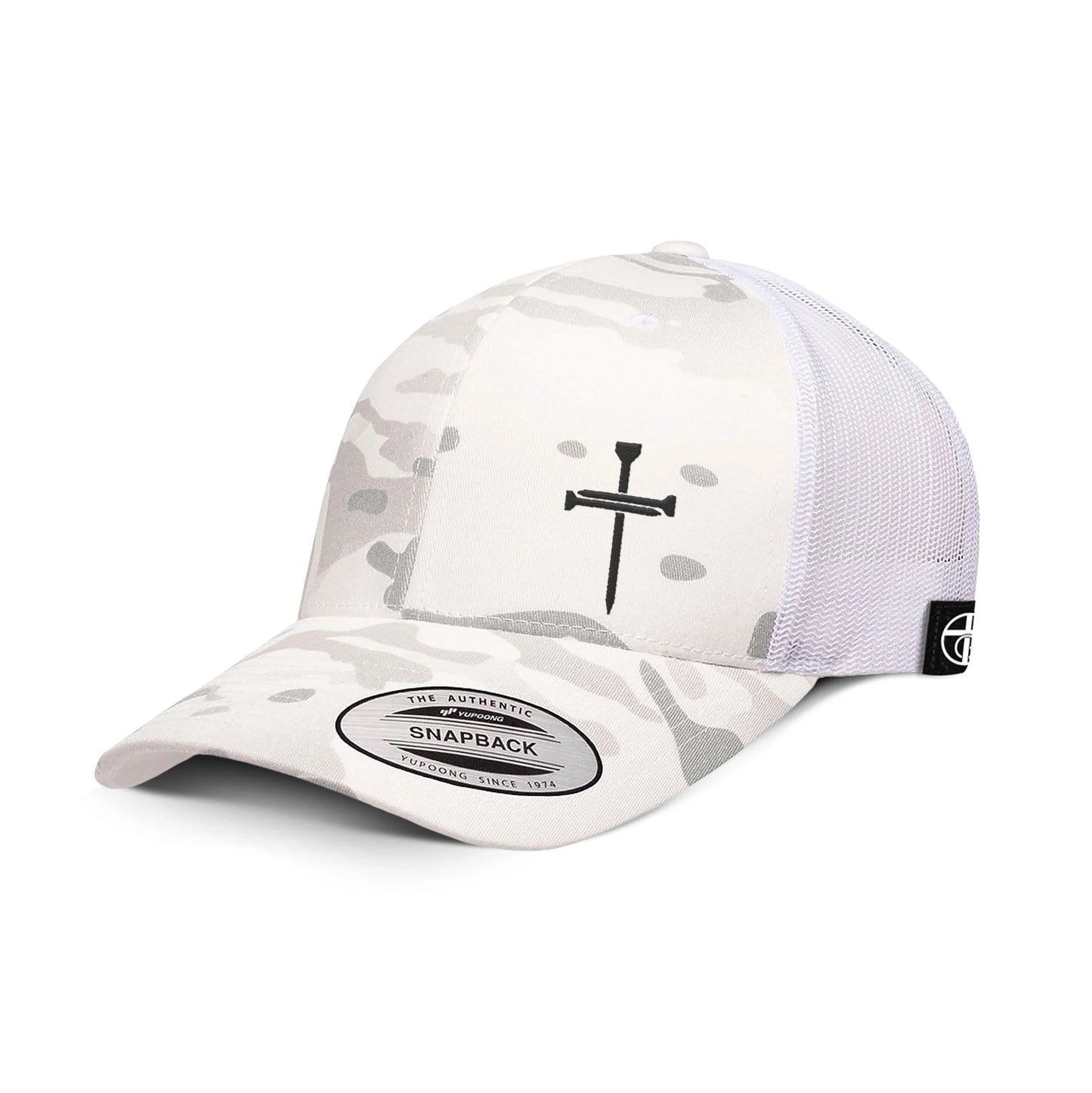 Nail Cross Lower Left Trucker Hat - Multicamo Alpine/White