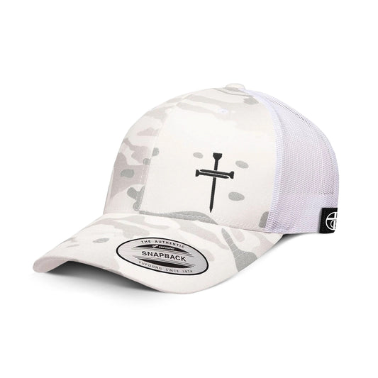 Nail Cross Lower Left Trucker Hat - Multicamo Alpine/White