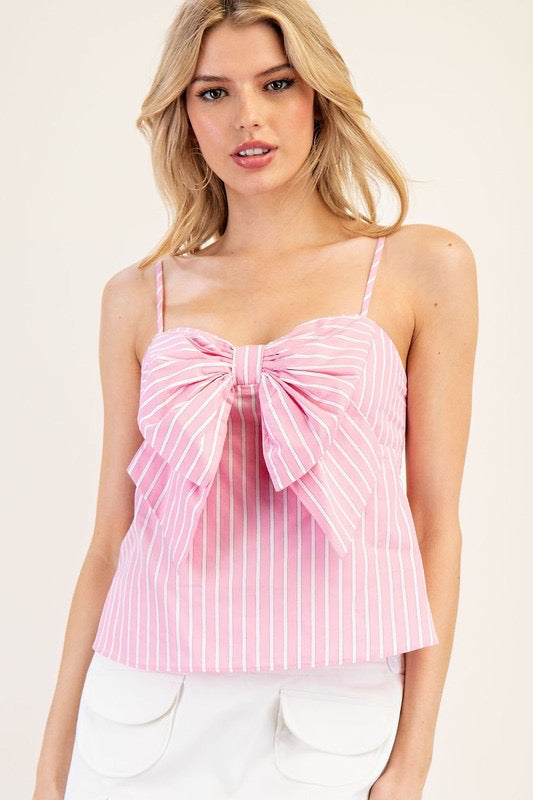 Pink Striped Bow Detail Camisole