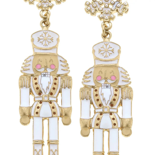 Canvas Style Pearl Snowflake Nutcracker Earrings