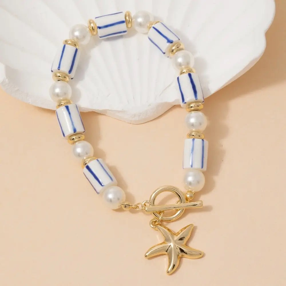 Pearl Starfish Toggle Chain Bracelet