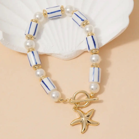 Pearl Starfish Toggle Chain Bracelet