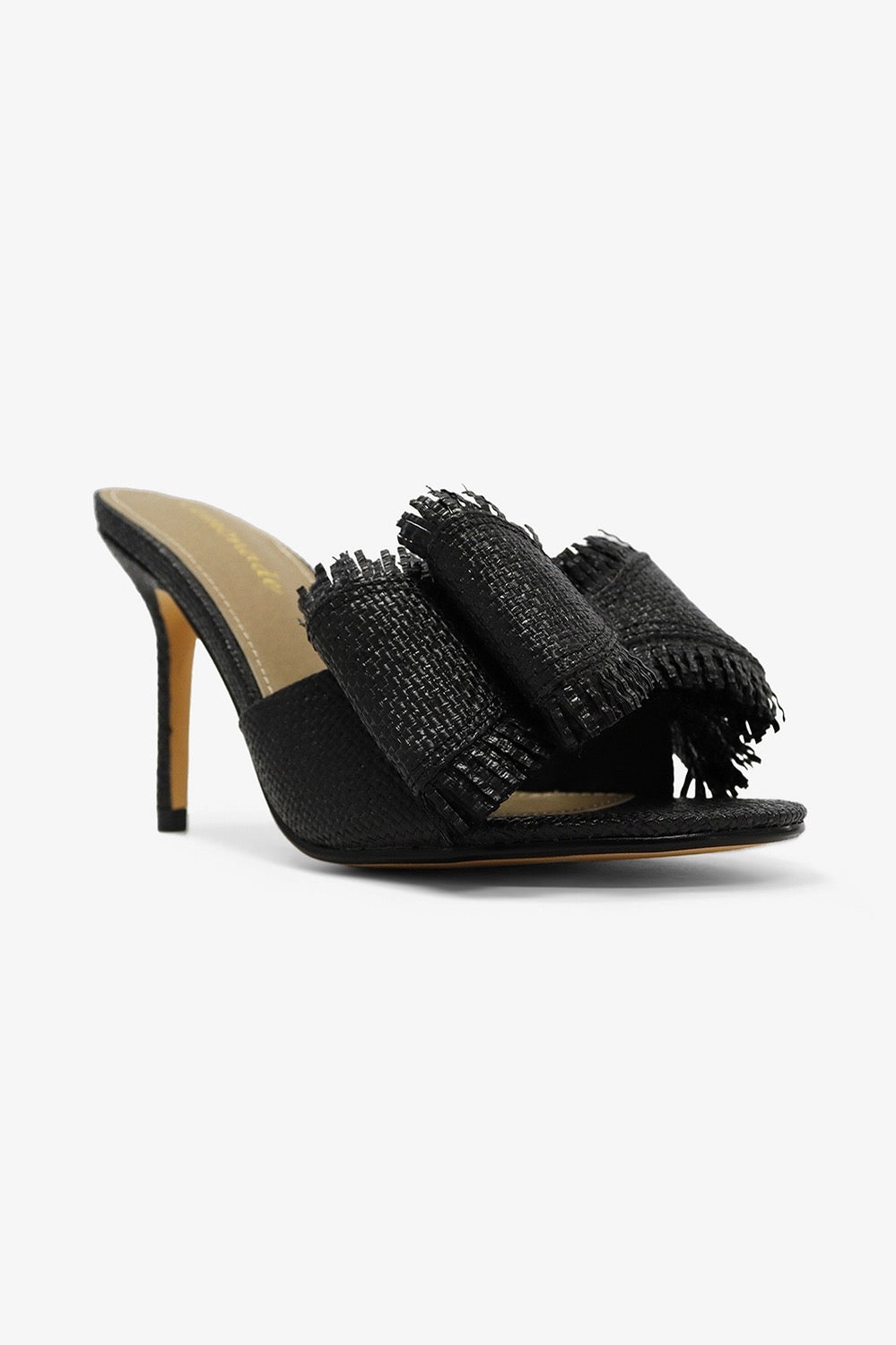 Black Raffia Bow Woven Heels