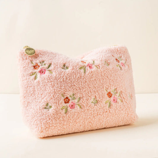 Teddy Sherpa Dainty Floral Pink Pouch