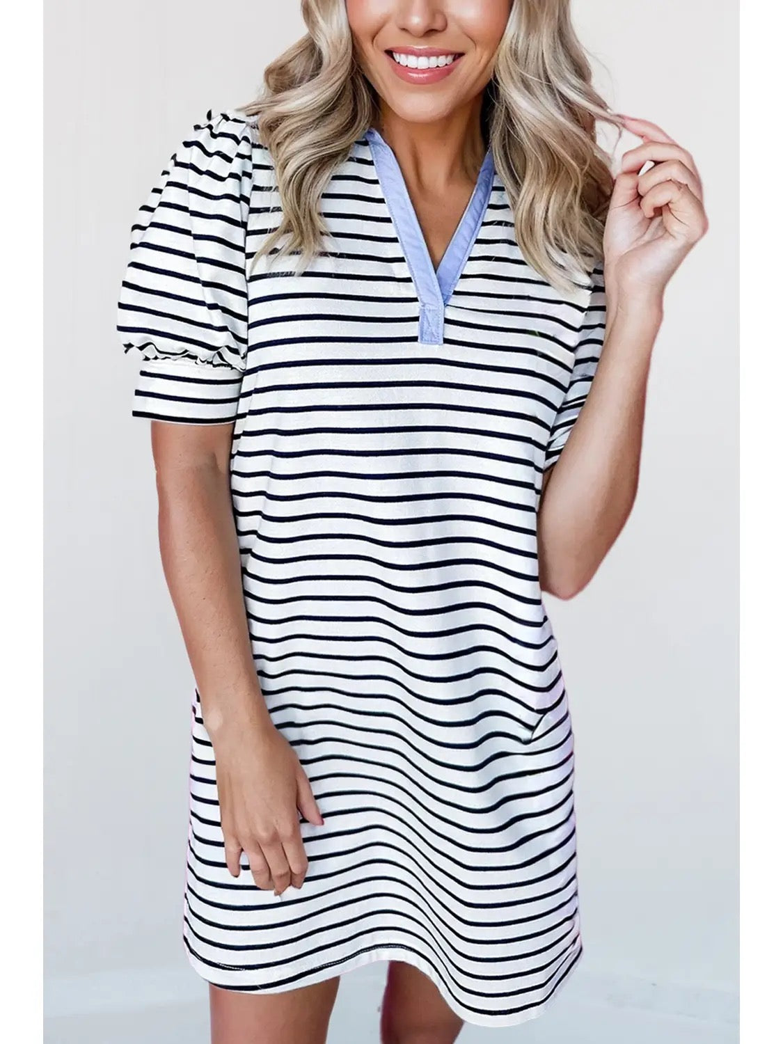 Stripe Puff Sleeve Mini Dress