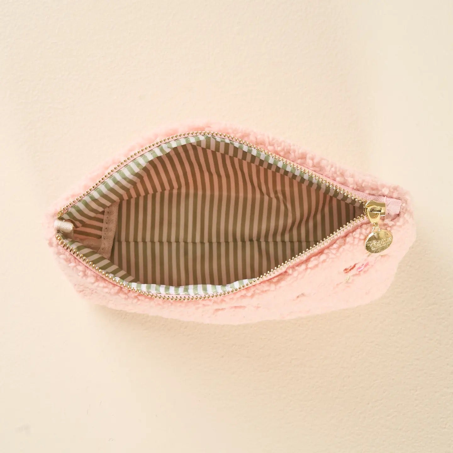Teddy Sherpa Dainty Floral Pink Pouch