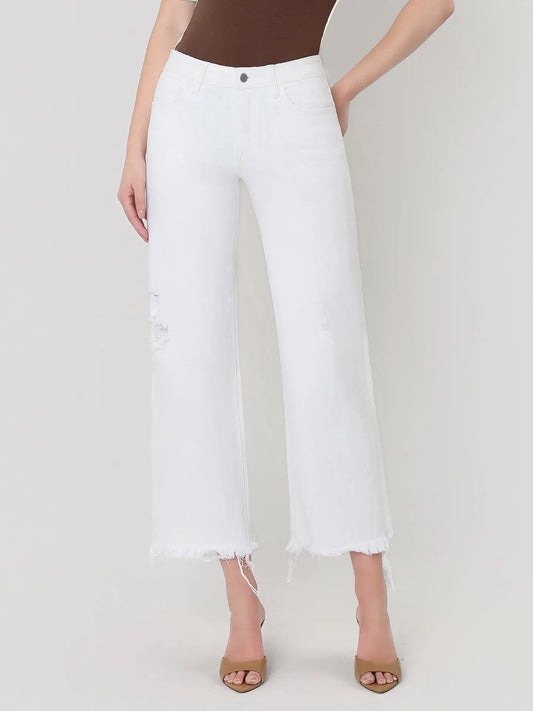 Vervet High Rise Uneven Raw Hem Crop Wide Leg Jeans