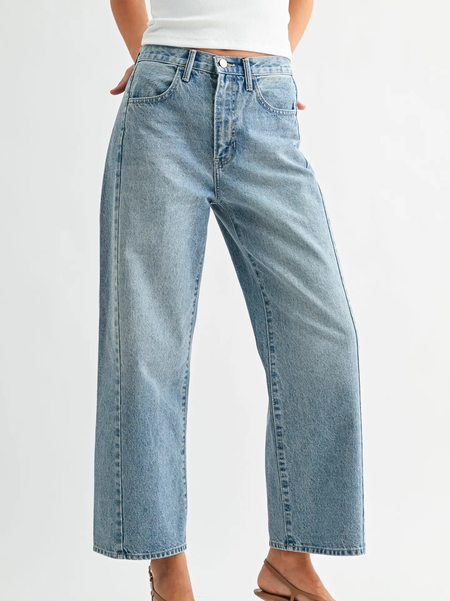 High Rise Twist Seam Barrel Jean - Medium Denim
