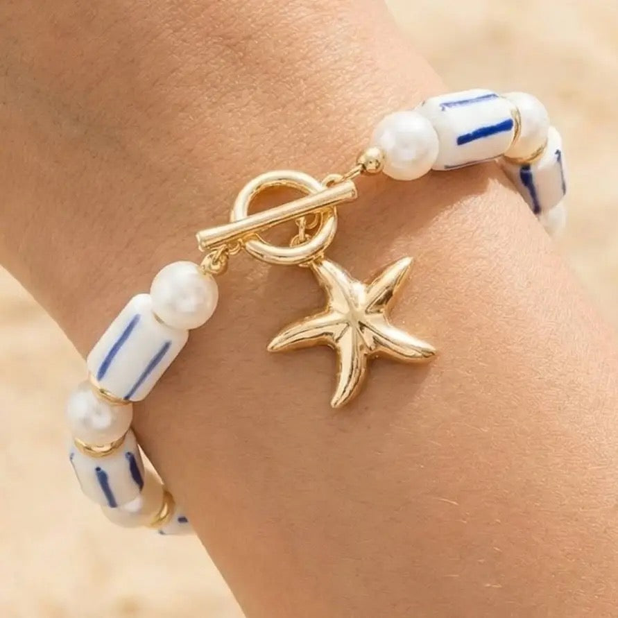 Pearl Starfish Toggle Chain Bracelet
