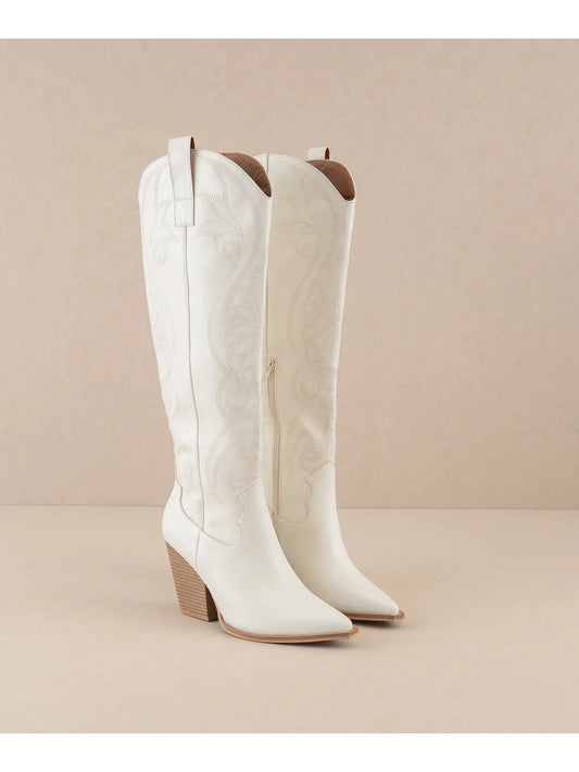 White Knee High Cowboy Boot