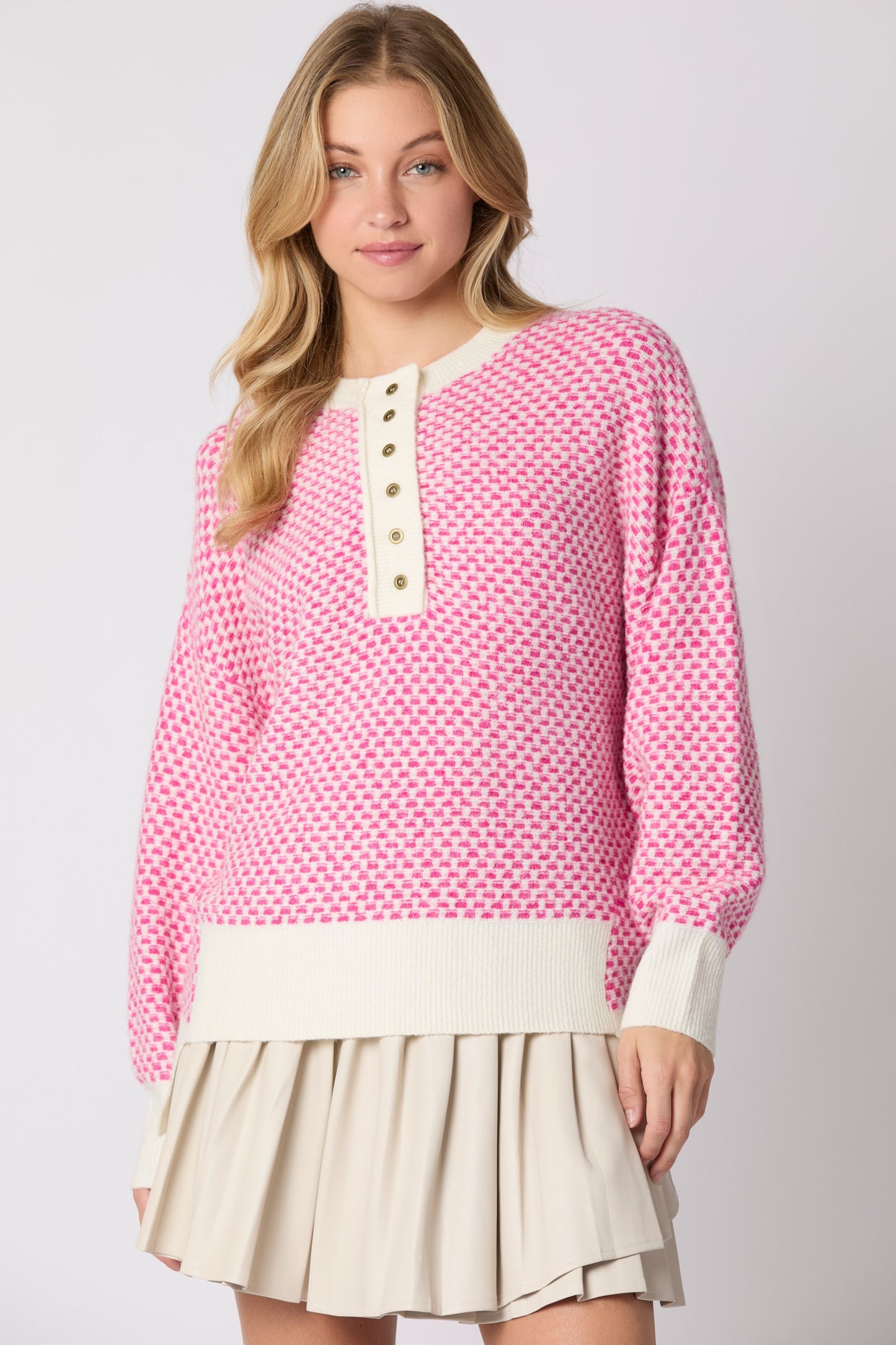 Pink Waffle Oversized Sweater