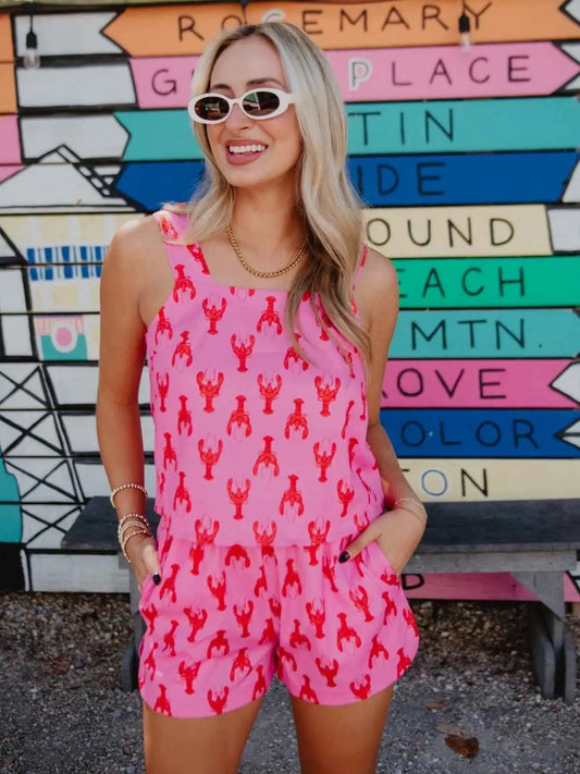 Pink Crawfish Shorts Set