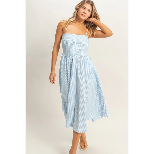 Blue Striped Speghetti Strap Dress
